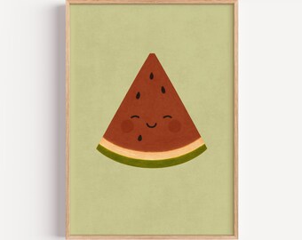 Lächelnde Wassermelonenscheibe - Sommerküche für's Kinderzimmer (Digitaler Download)