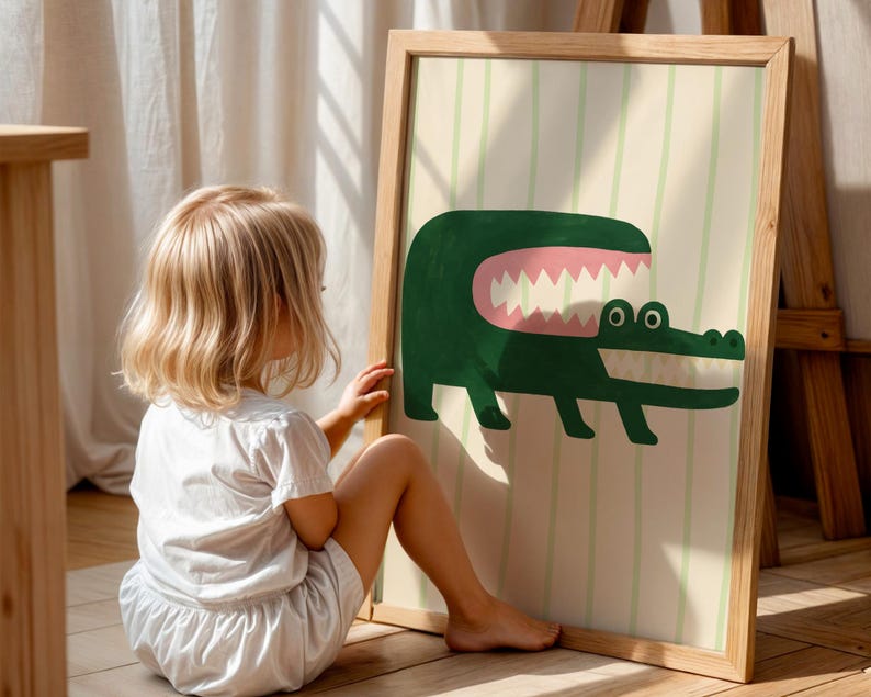 Funny Crocodile Print – Unframed Canvas, Safari Nursery Art image 2