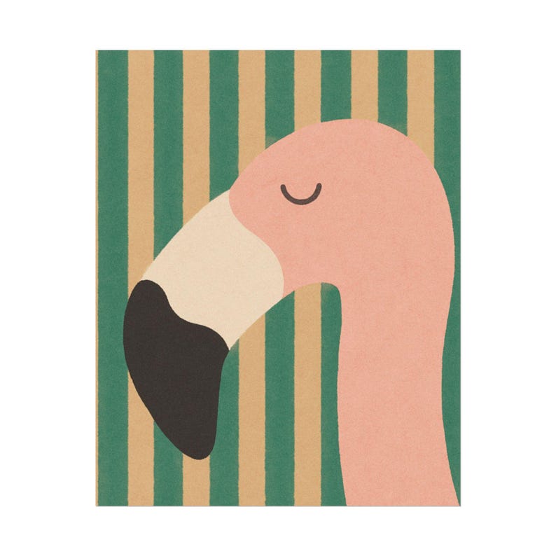 Impresión minimalista de flamenco: pájaro rosa, rayas verdes (póster enrollado) imagen 3