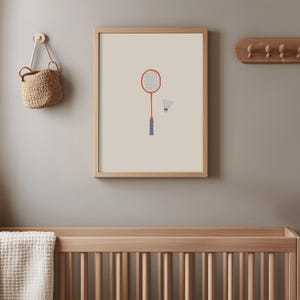 Badminton Digital Print - Minimalist Racket and Shuttlecock Design - Printable Wall Art