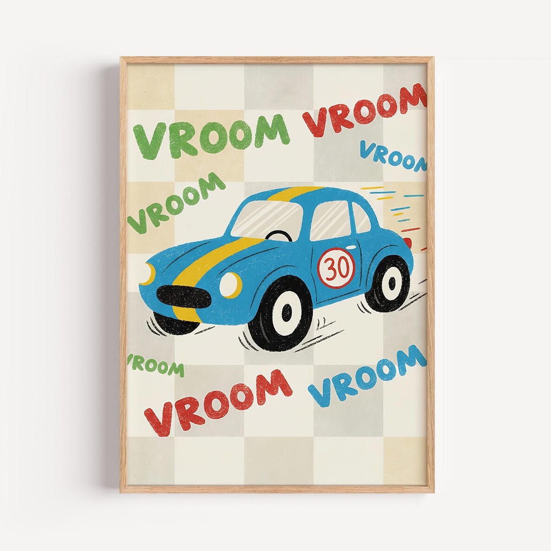 Vroom Vroom Car Art Print for Kids Room - Fun Racing Nursery Decor ...