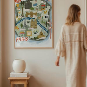 気まぐれなパリ市街地図デジタルアート | 子供部屋や旅行をテーマにしたインテリアに使える、イラスト入りのフランスのランドマークを印刷可能