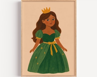 Princess Green Dress Art: Märchenhafte Kinderzimmer Deko (Digitaler Download, JPEG, PDF)