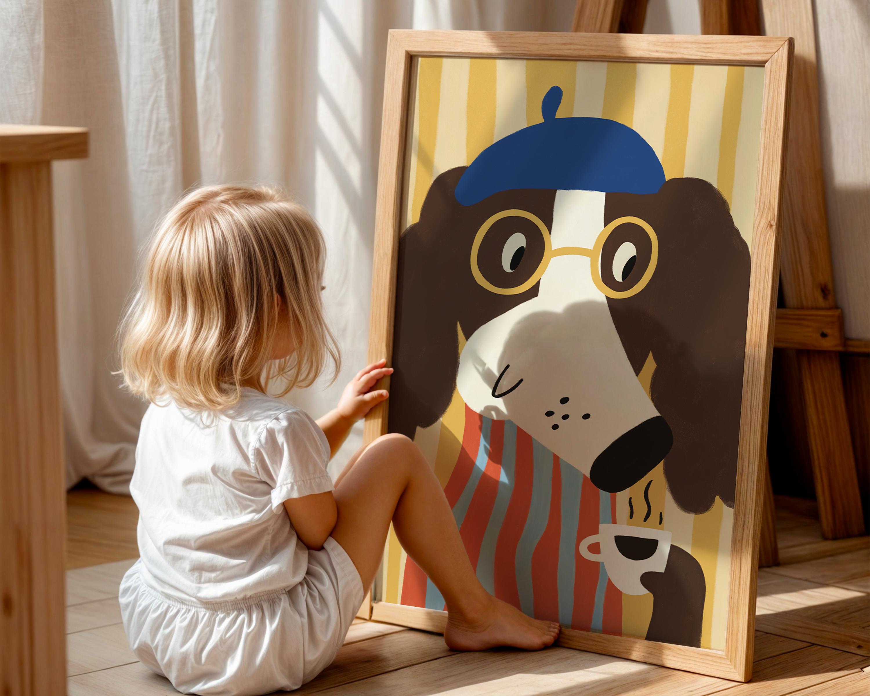 額装品/FamilyDog Poster/ヘンリー/ポスター/アート/インテリア Dog With Tea Art Print – Coffee Lover Poster - Etsy
