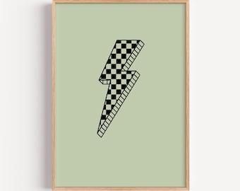 Stampa artistica con fulmine a scacchiera per la cameretta dei bambini - Divertente decorazione per la cameretta dei bambini (download digitale)