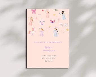 Whimsical Princess Party Invite • Editable Canva Birthday Template for Girls