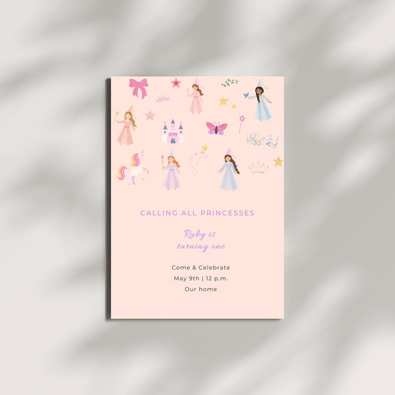 Whimsical Princess Party Invite • Editable Canva Birthday Template for Girls image 1