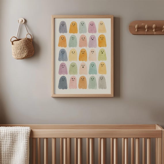 Emotional Ghost Wall Art – Watercolor Mood Chart for Kids Room (Digital Print)