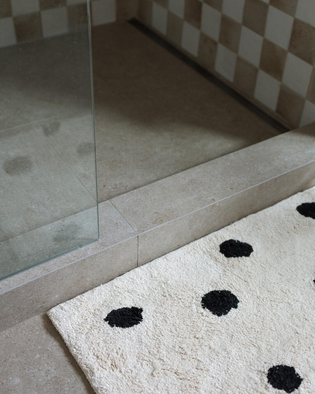 Cream Polka Dot Bath Mat | Neutral Bathroom Rug | Modern Minimalist ...