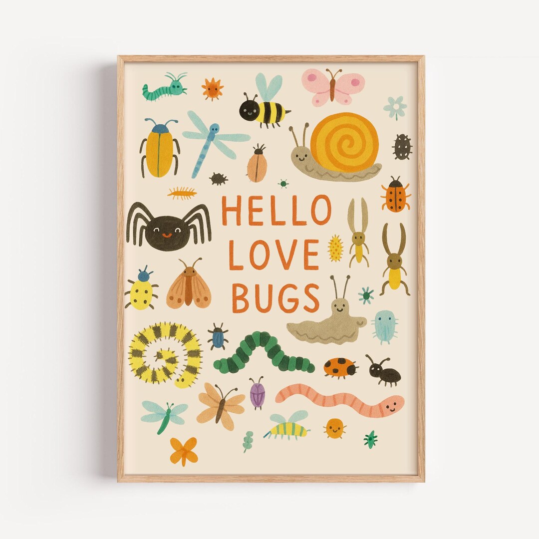 Hello Love Bugs Digital Wall Art – Cute Insect Printable for Nursery ...