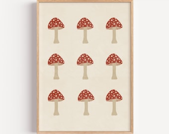 Mushroom Wall Art Print – Woodland Nursery Decor, Boho Nature Kids Room Poster