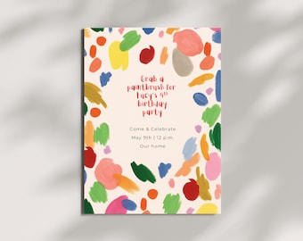 Kids Art Party Invitation: Rainbow Paint Theme (Digital Download, 5x7" Editable Template)