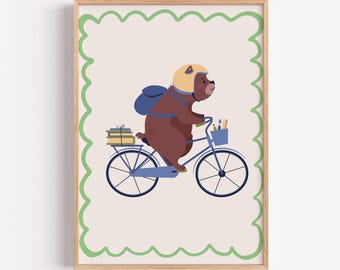 Bear on Bike Print: Fun Kids Room Art for Nursery & Playroom (Digital Download)