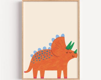 Lámina artística de dinosaurio Triceratops para decoración de habitación infantil (descarga digital)
