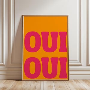 Bold Oui Typography Digital Print - French Modern Wall Art - Printable Canvas Decor