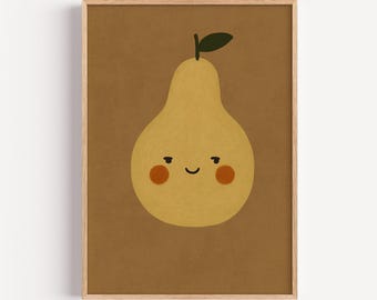 Vintage Birnendruck - lächelndes Obst, Kinderzimmer Kunst (Digitaler Download)