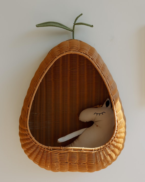 Pear Wicker Wandkorb | Handgeflochtenes Rattan Kinderzimmer | Boho Kinder Spielzimmer Dekor