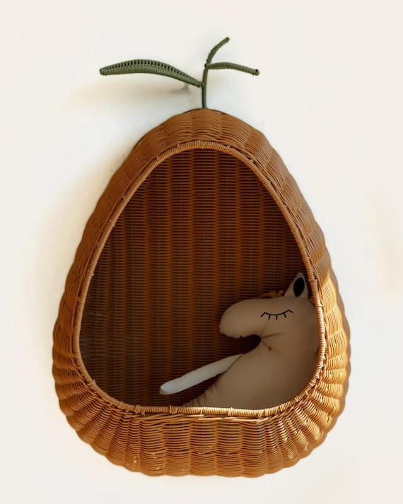Pear Wicker Wandkorb | Handgeflochtenes Rattan Kinderzimmer | Boho Kinder Spielzimmer Dekor