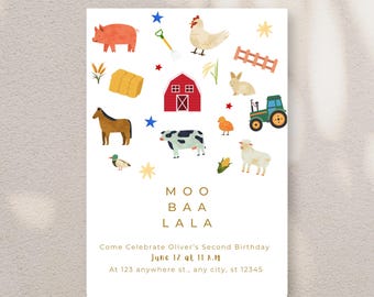Farm Animal Birthday Invitation: Barnyard Tractor Party (Digital Download)