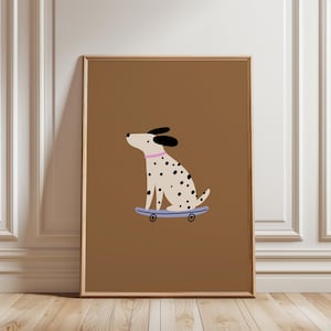 Dalmatian Dog on Skateboard Digital Print, Minimalist Pet Illustration, Kids Room & Nursery Decor