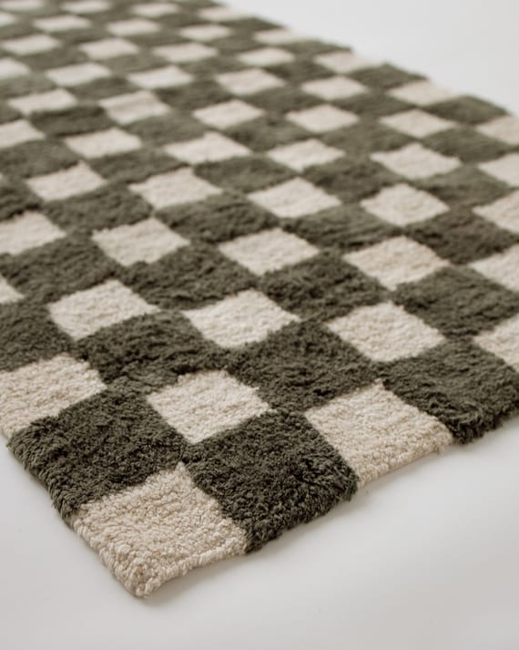 Hand-Tufted Olive Checkerboard Rug | Kids Nursery Playroom Decor