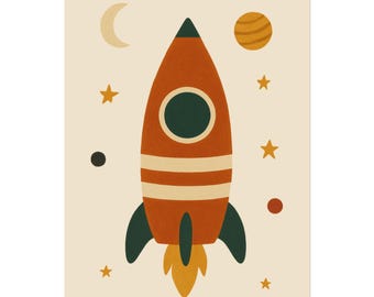 Retro Rocket Ship Print: Vintage Space Nursery Art (unframed) - Etsy