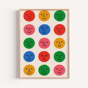 Rouleau de poster coloré Emotion Faces - Tableau de l'humeur ludique pour chambre d'enfant, décoration de chambre d'enfant ou salle de jeux | Impression d'art sans cadre