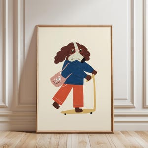 Arte mural de perro en patineta: linda impresión de perro en patineta: impresión digital: regalo perfecto para amantes de los perros y fanáticos de las patinetas