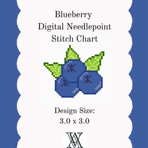Blueberry Bag Charm | Digital Needlepoint Stitch Chart | 18 Mesh