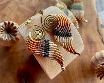 Handmade Macrame Angel Wing Earrings: Boho Colorful Brass Spiral Jewelry | Lightweight Unique Earrings