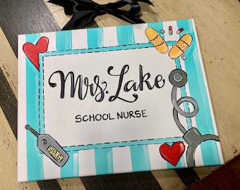 School Nurse Doctor Pediatrician Custom Canvas Painting Sign Door Hanger Gift Idea