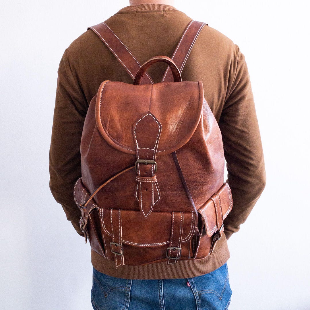 Handmade Moroccan Genuine Organic Leather Rolltop Backpack Full-Grain Leather Rolltop Backpack 10.2 main image 3