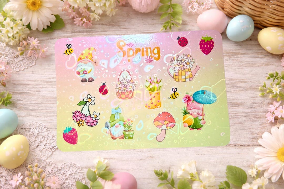 Spring Time Clear Sticker Spring Garden Sticker Sheet | Gnome and Floral Vinyl Stickers ...