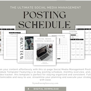 Può includere: Un modello di pianificazione delle pubblicazioni sui social media stampabile in bianco e nero con 12 pagine. Il modello include un programma di pubblicazione di 31 giorni, una panoramica mensile e un tracker di idee per i post.