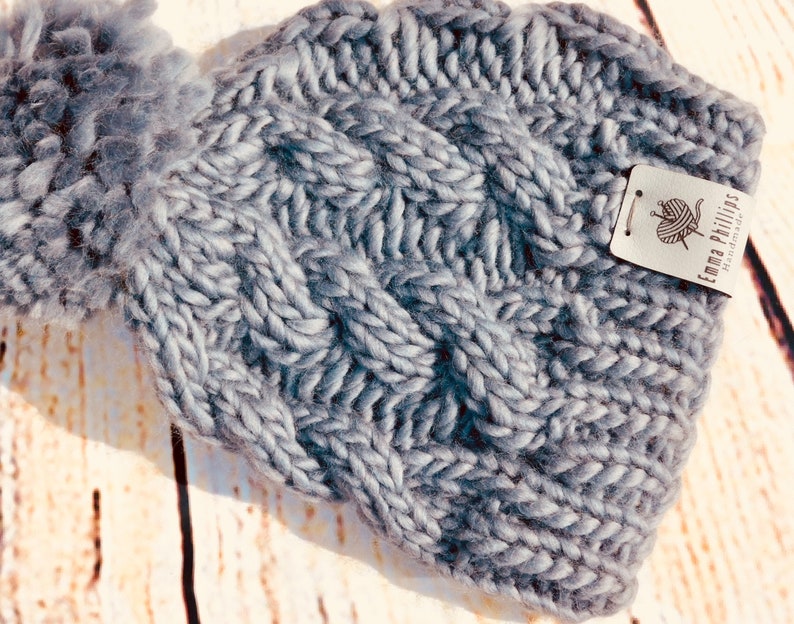 Adult unisex hand knitted graphite super chunky merino wool cable hat