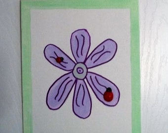 NEW hand painted girls purple flower 3d ladybug green trim wall art