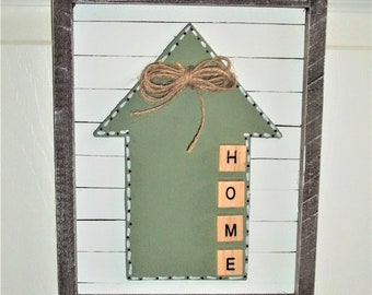NEW Farmhouse HOME green white brown hanging sign 12.5" X 7.5/8"  decoration accent