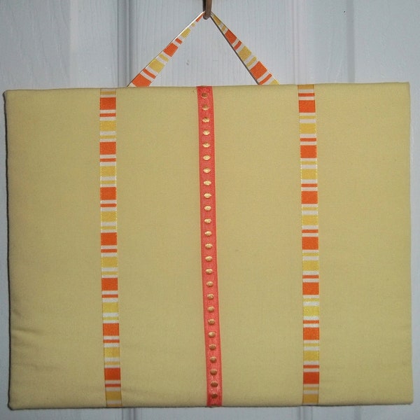 yellow orange fabric memo photo bulletin board or barrette holder wall hanging decoration 8" T x 10" W