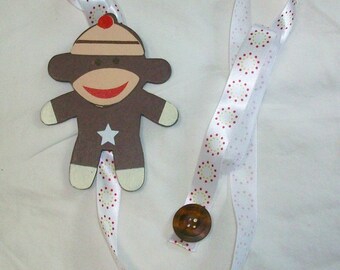 brown monkey with ribbon with dots barrette bow holder storage organizer handmade