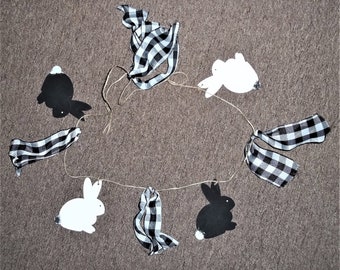 NEW Farmhouse Easter bunnies black white buffalo garland 60" long decoration hanging