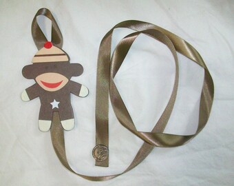 brown monkey with brown ribbon with dots barrette bow holder storage organizer handmade