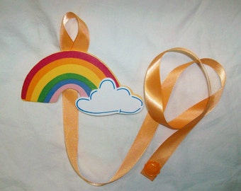 rainbow cloud orange ribbon barrette bow hair accessories holder storage organizer handmade