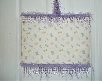 handmade nursery girls wall hanging purple fringe butterflies 12" X 16"