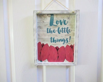 NEW farmhouse Love the little things framed wall hanging sign decoration 8" x 10"