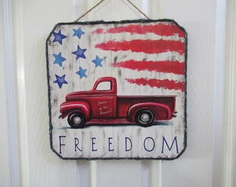 NEW farmhouse Patriotic July 4th Memorial Day hanging sign decoration 11" square