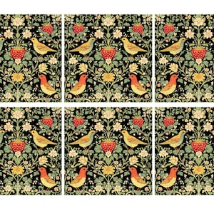 Papier de riz à découpage 6 carrés William Morris Strawberry Thief # 82, papier de riz pour sous-verre, boîte à bijoux, bougie, meubles et fournitures pour travaux manuels