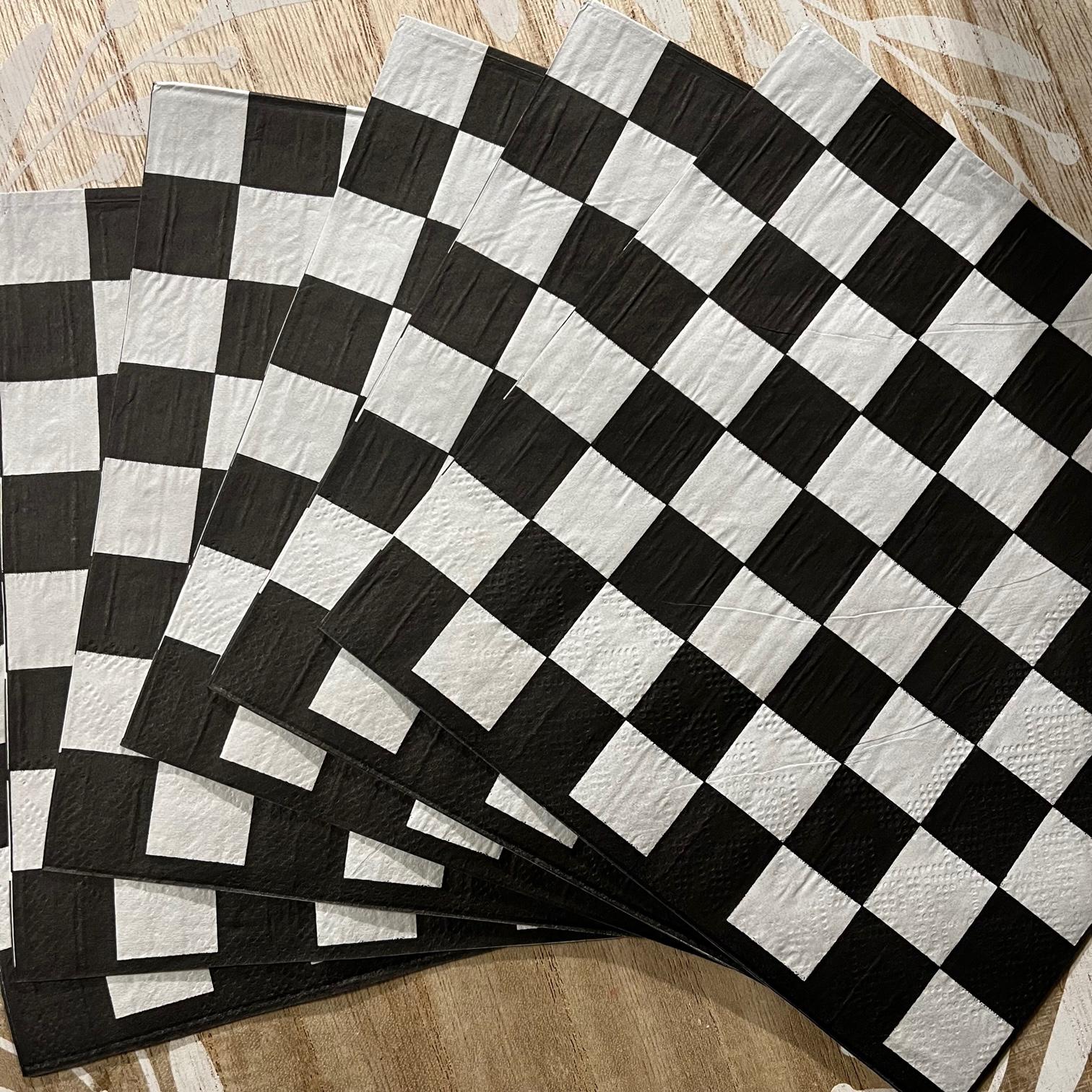 Black and White Checkered Plaid Pattern Paper Napkin for Decoupage, Coaster & Trinket Box Crafts, DIY Candle, Shell Art, Gift Wrap Material