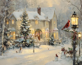 Decoupage Paper Christmas Winter Scene Vintage style Bundle #650, Letter Size Rice paper for Trinket Box, Furniture, Wall Art