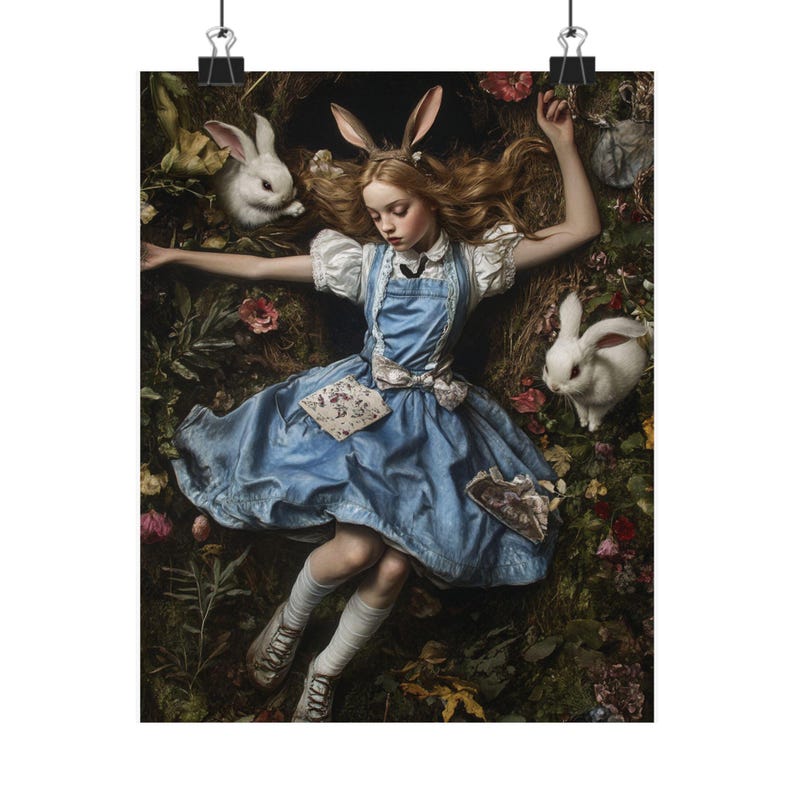 Alice Riding A Rabbit Alice in Wonderland Alice W/ Rabbits Hole Poster, Vintage Spring Decor ...