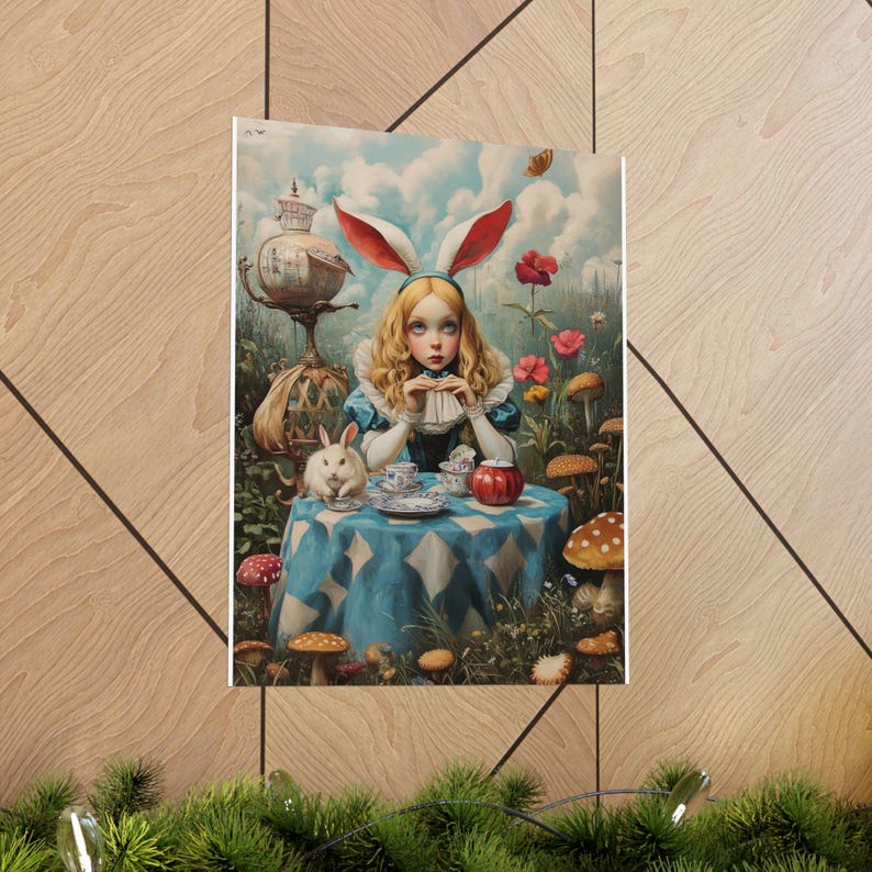 Alice in Wonderland Tea Party Rabbit Poster, Vintage Spring Décor ...